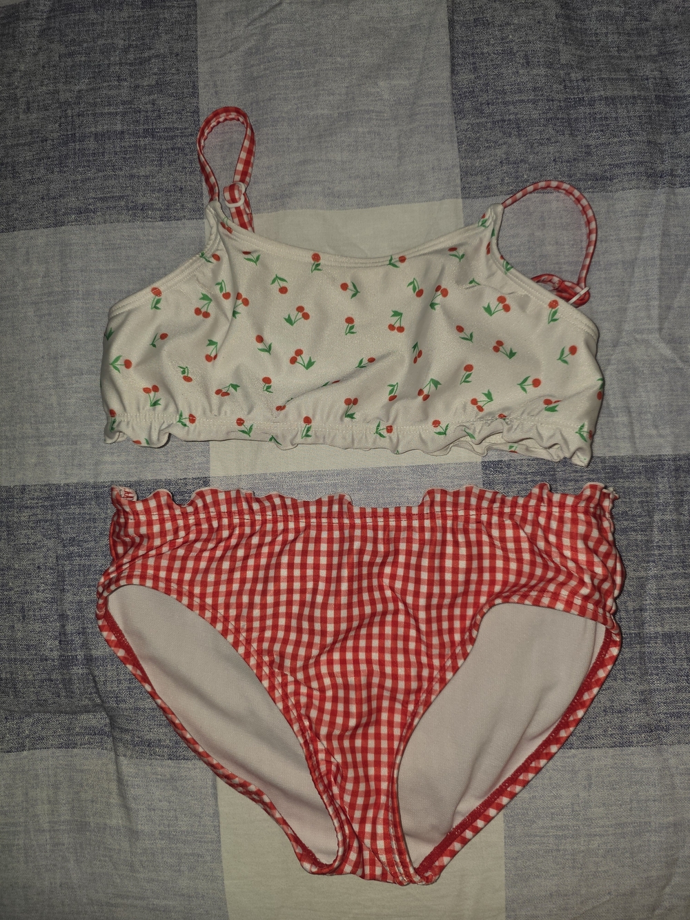 art class Red Gingham & Cherry Print Girls Two-Piece Swim Set Medium 8 EUC